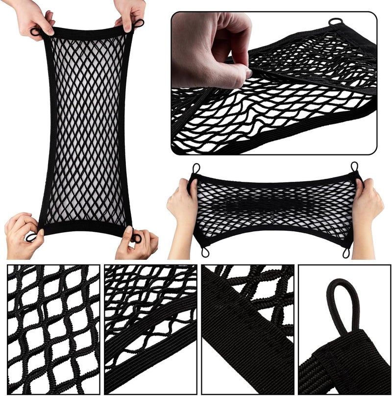 VEHIRIE 2 Pack Small Cargo Net Pocket Storage Pouch Bag 21 x 9.8 Inches RV Netting Elastic Automotive Cargo Nets with 8 Mounting Screws, Storage Mesh for Car Trunk SUV Boats - Image 2